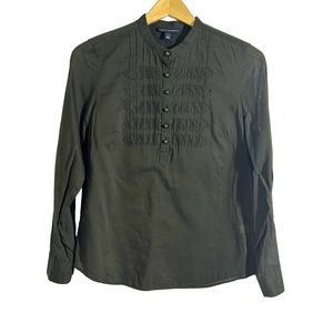 Banana Republic Green Military Style Pearl Like Buttons Blouse,Size Petite Small